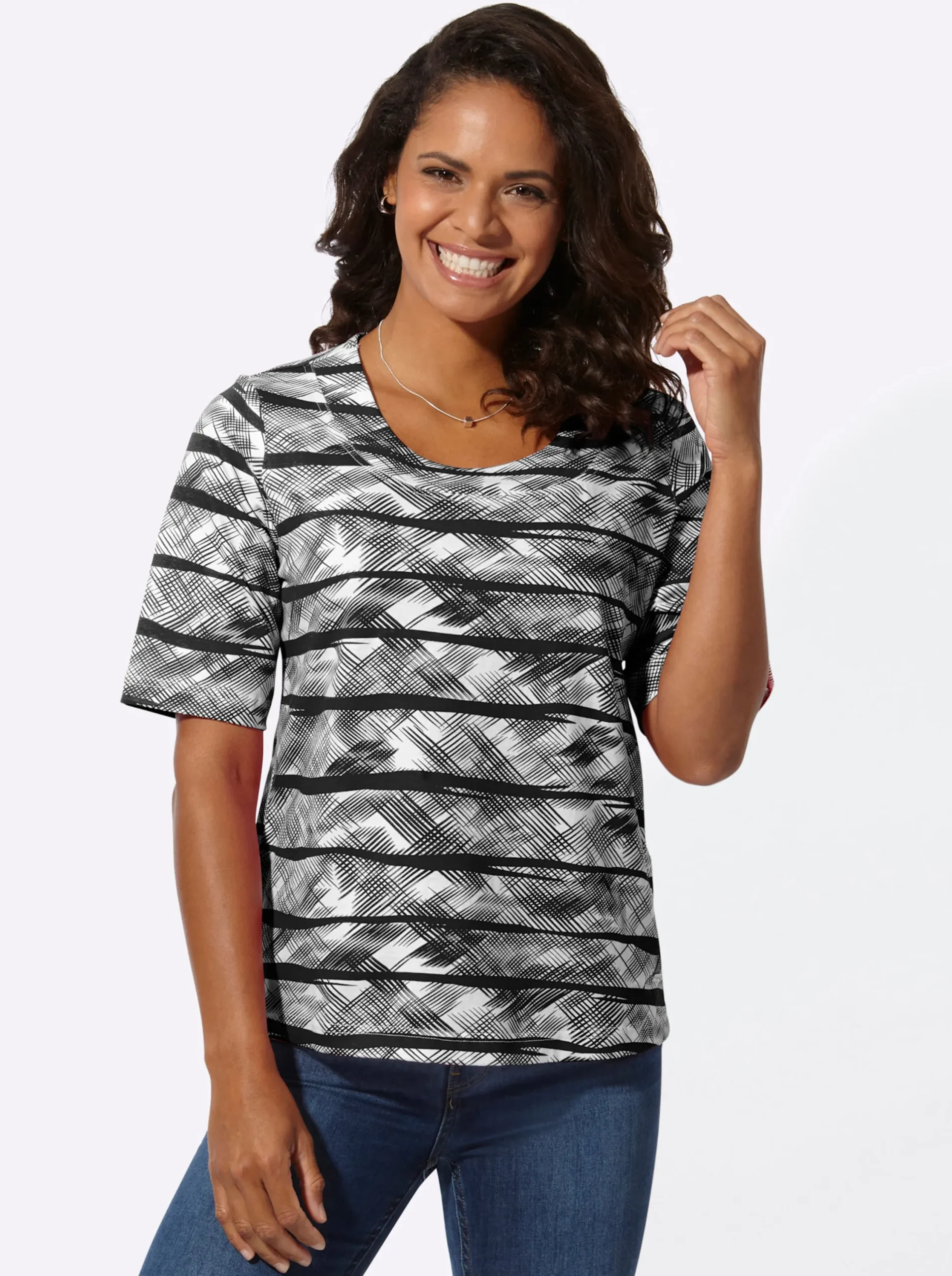 Shirts| Kurzarmshirt aus reiner Baumwolle schwarz-weiß-bedruckt