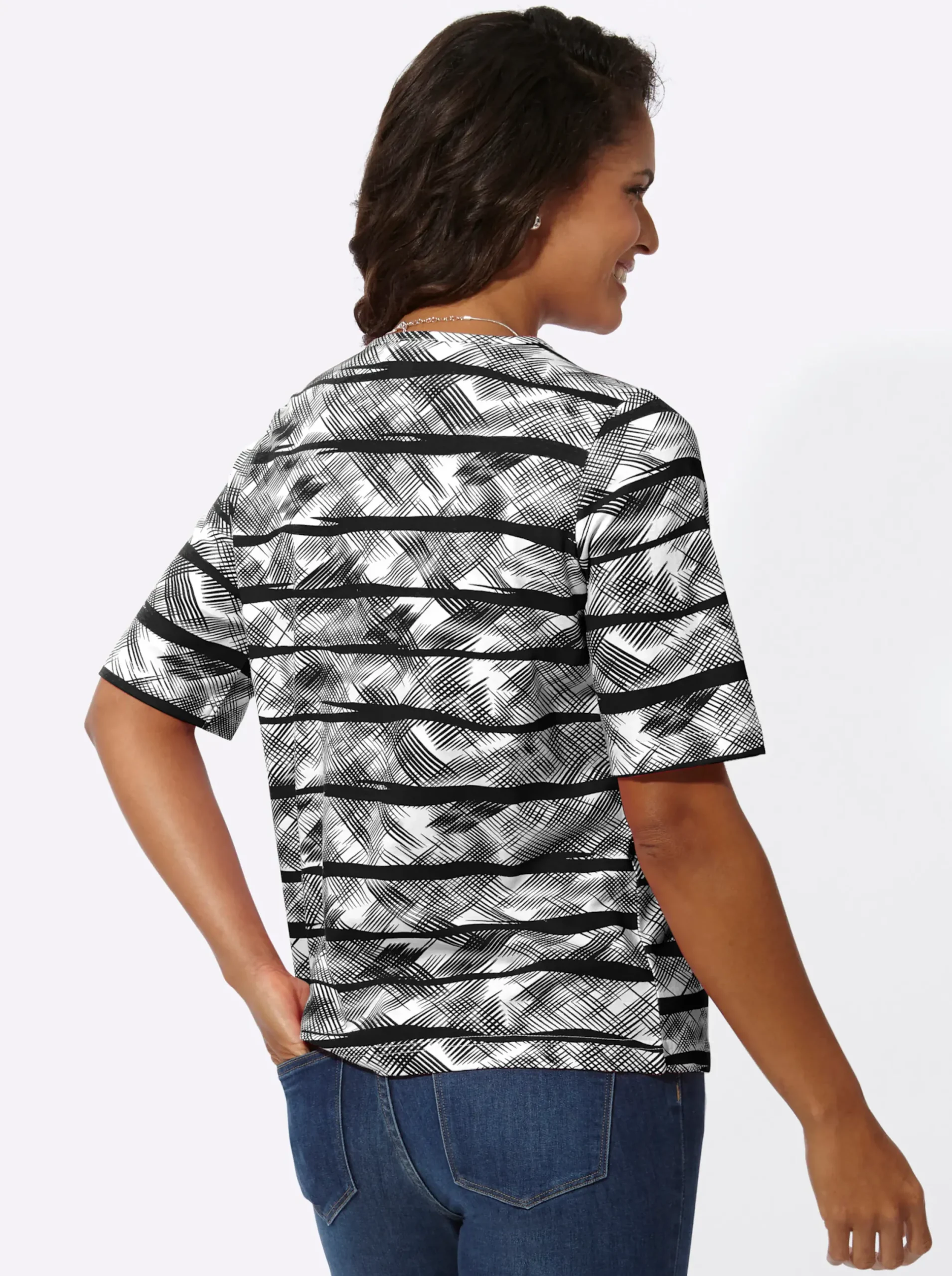 Shirts| Kurzarmshirt aus reiner Baumwolle schwarz-weiß-bedruckt