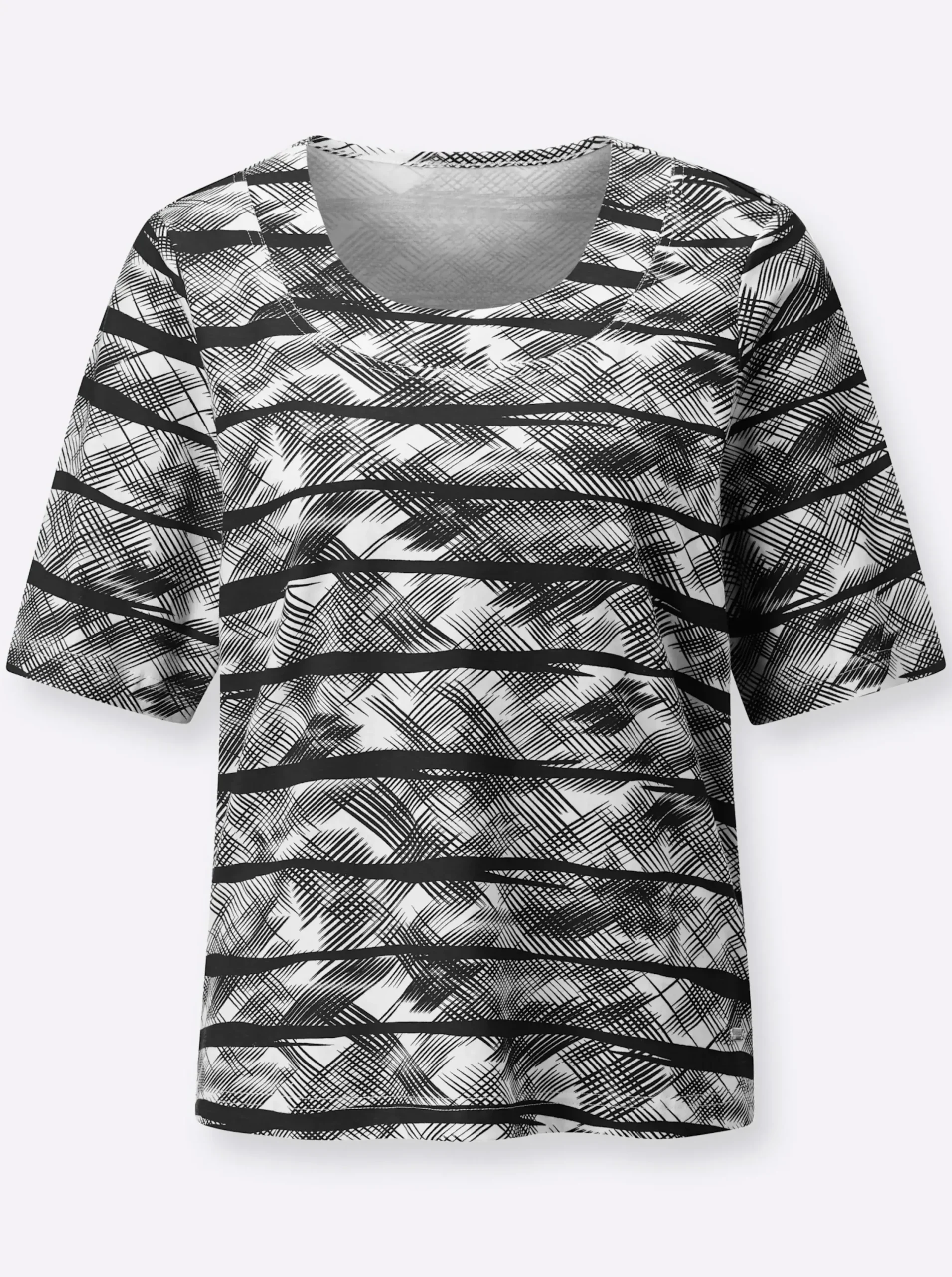 Shirts| Kurzarmshirt aus reiner Baumwolle schwarz-weiß-bedruckt