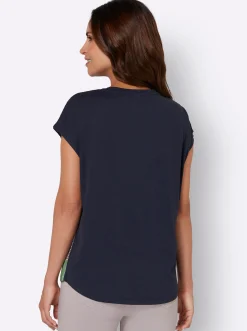 Shirts| Kurzarmshirt hinten länger geschnitten marine-apfel-bedruckt