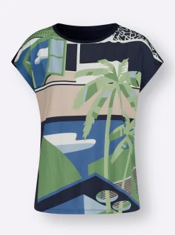 Shirts| Kurzarmshirt hinten länger geschnitten marine-apfel-bedruckt