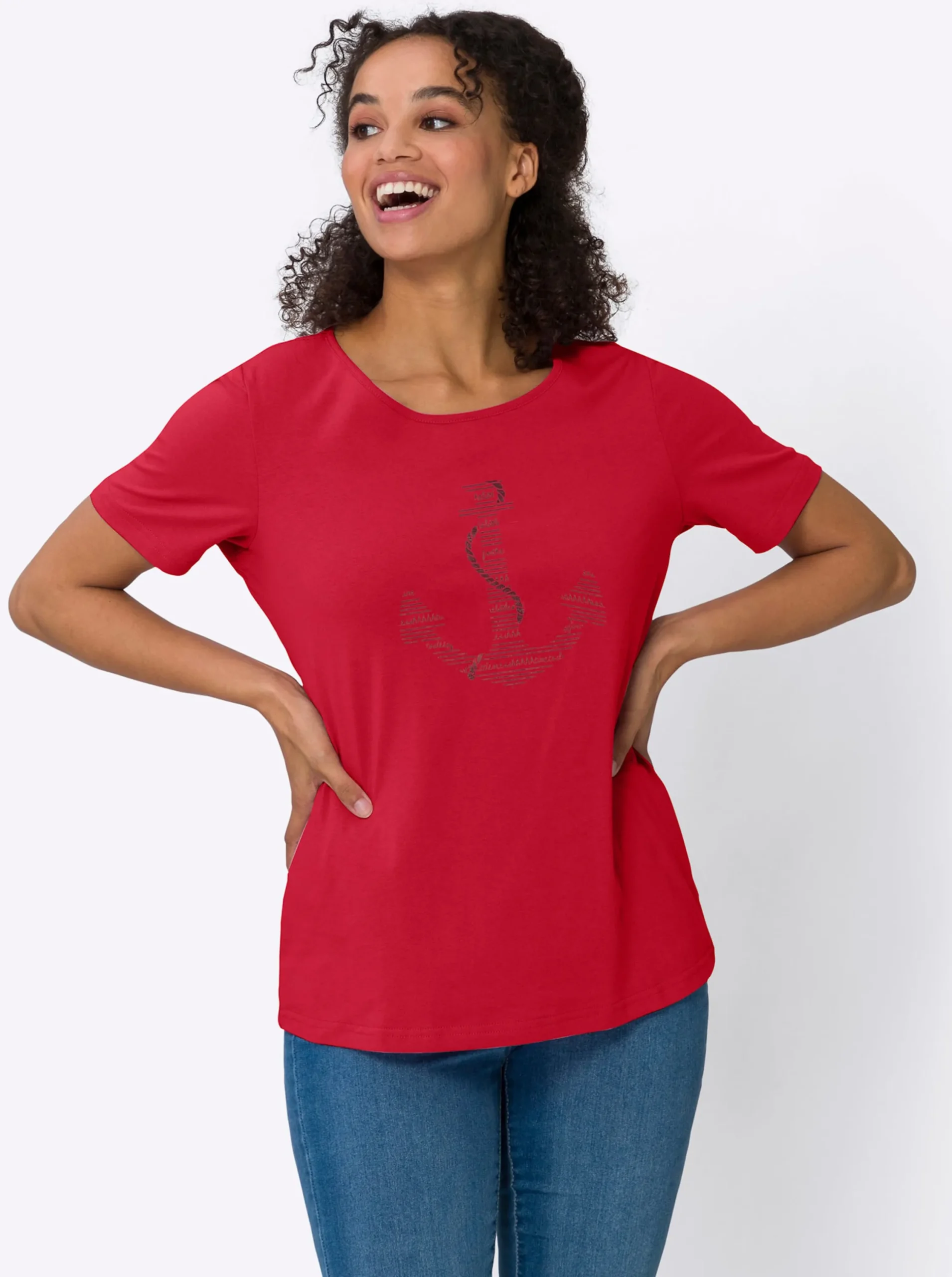 Shirts| Kurzarmshirt im Anker-Dessin rot