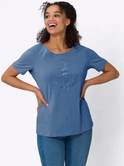 Shirts| Kurzarmshirt im Anker-Dessin mittelblau