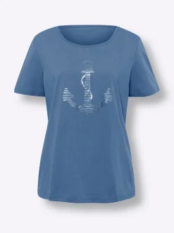Shirts| Kurzarmshirt im Anker-Dessin mittelblau