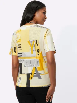 Shirts| Kurzarmshirt im Baumwoll-Modal-Mix ocker-sand-bedruckt