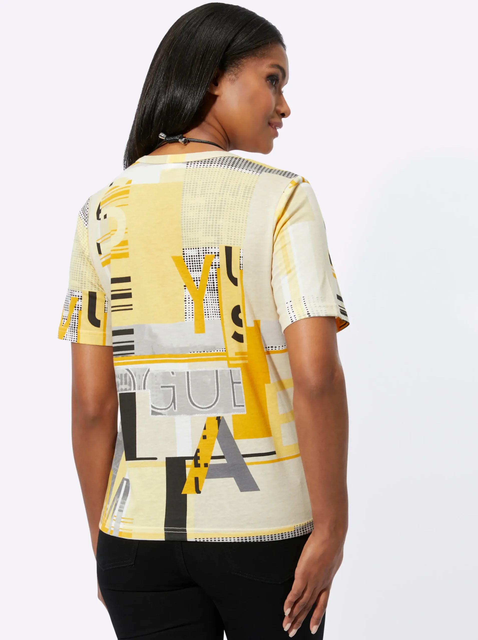 Shirts| Kurzarmshirt im Baumwoll-Modal-Mix ocker-sand-bedruckt