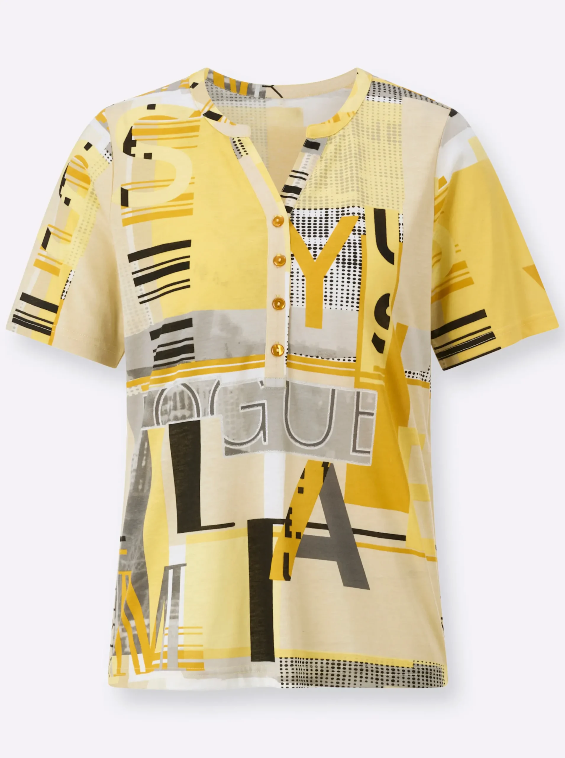 Shirts| Kurzarmshirt im Baumwoll-Modal-Mix ocker-sand-bedruckt