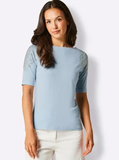 Shirts|CREATION L PREMIUM Kurzarmshirt im geschmeidigen Materialmix hellblau
