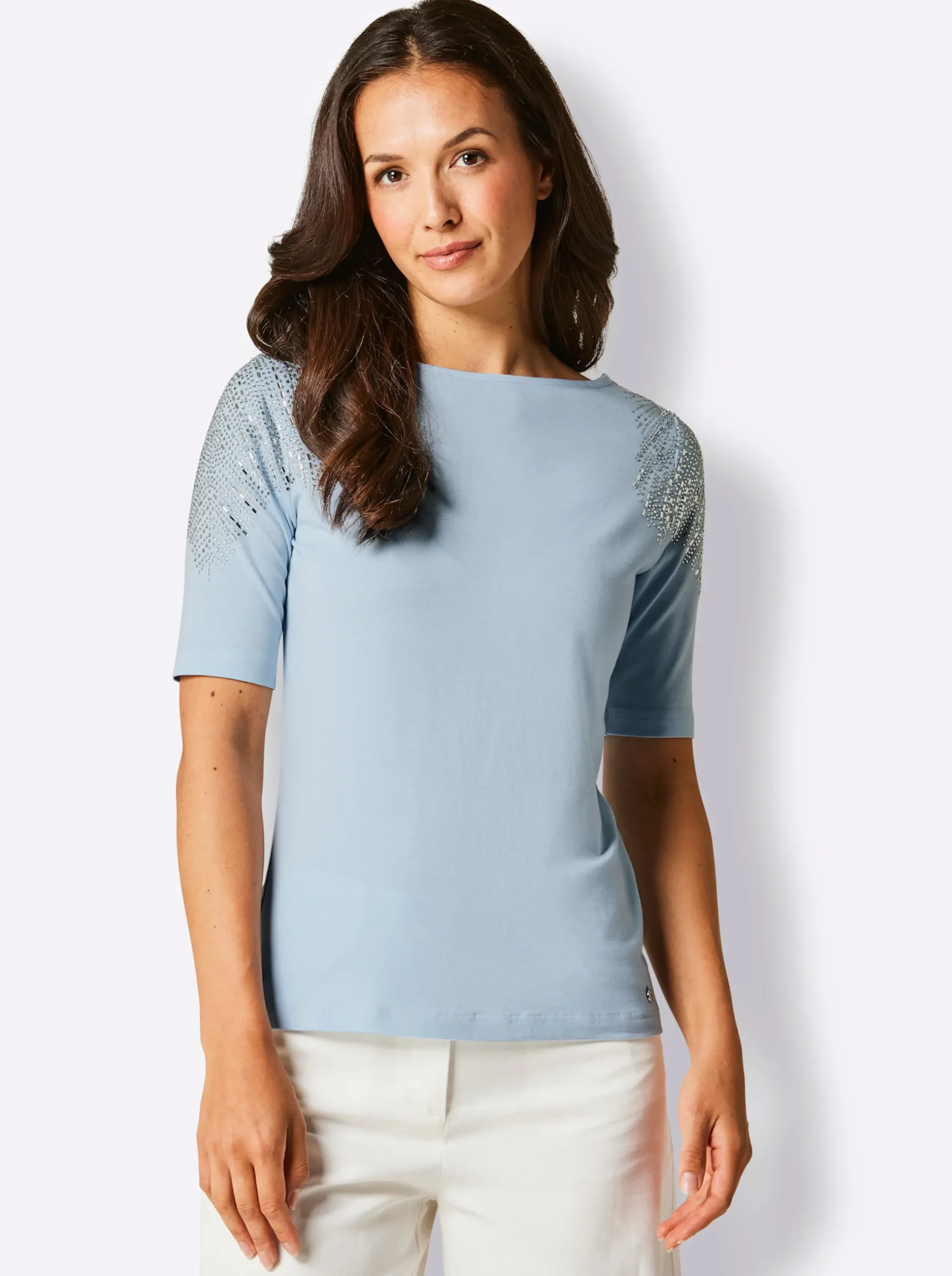 Shirts|CREATION L PREMIUM Kurzarmshirt im geschmeidigen Materialmix hellblau