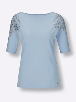 Shirts|CREATION L PREMIUM Kurzarmshirt im geschmeidigen Materialmix hellblau