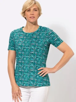 Shirts| Kurzarmshirt im grafischen Dessin smaragd-gemustert