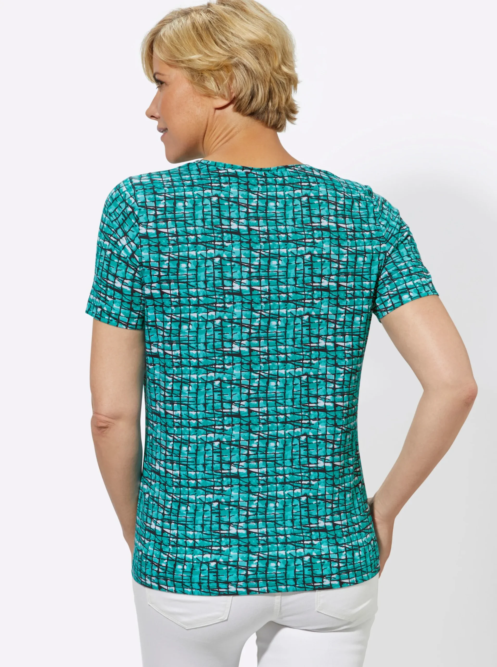 Shirts| Kurzarmshirt im grafischen Dessin smaragd-gemustert