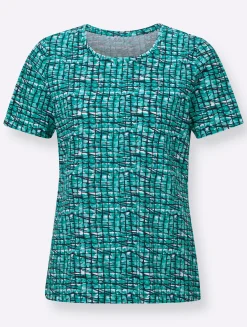 Shirts| Kurzarmshirt im grafischen Dessin smaragd-gemustert