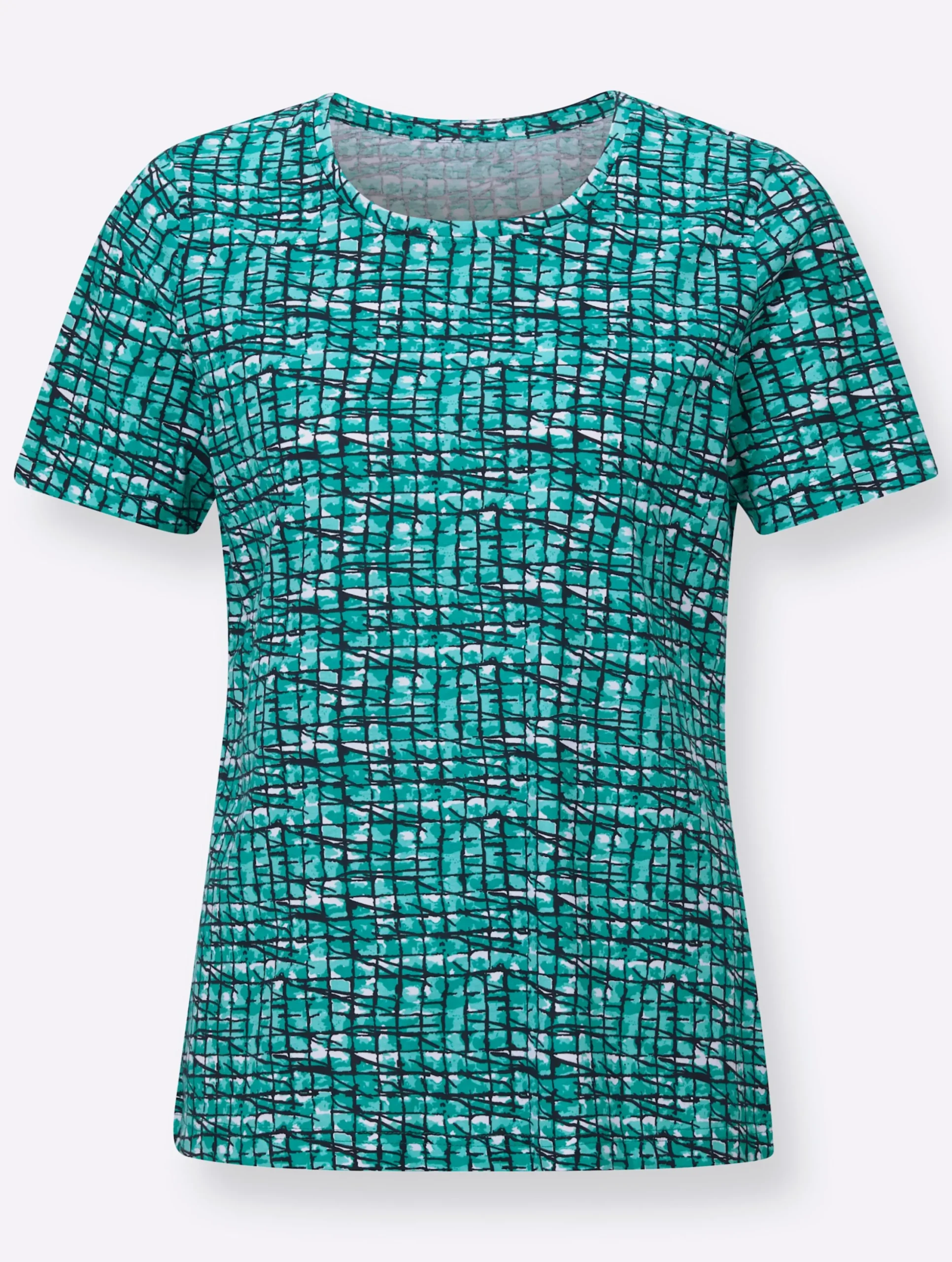 Shirts| Kurzarmshirt im grafischen Dessin smaragd-gemustert