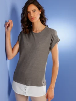 Shirts|CREATION L PREMIUM Kurzarmshirt im Leinen-Viskose-Mix taupe-ecru