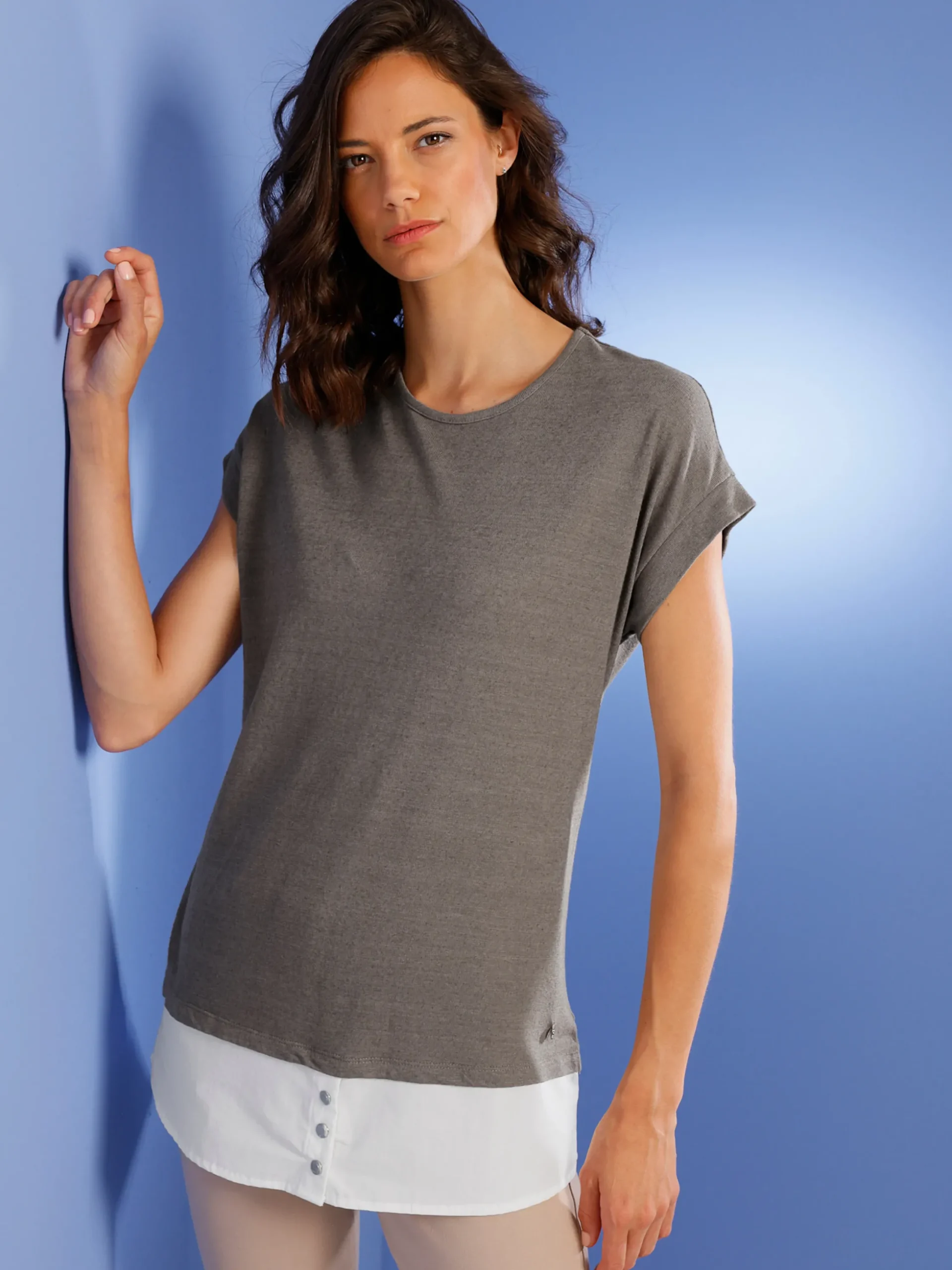 Shirts|CREATION L PREMIUM Kurzarmshirt im Leinen-Viskose-Mix taupe-ecru
