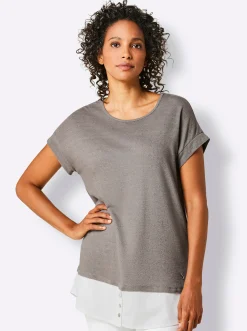 Shirts|CREATION L PREMIUM Kurzarmshirt im Leinen-Viskose-Mix taupe-ecru