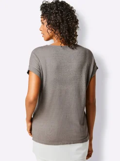 Shirts|CREATION L PREMIUM Kurzarmshirt im Leinen-Viskose-Mix taupe-ecru