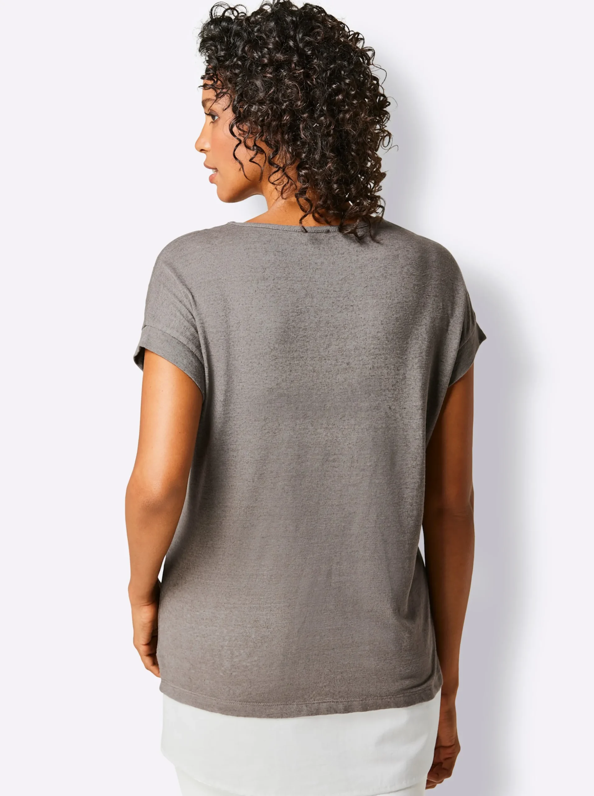 Shirts|CREATION L PREMIUM Kurzarmshirt im Leinen-Viskose-Mix taupe-ecru