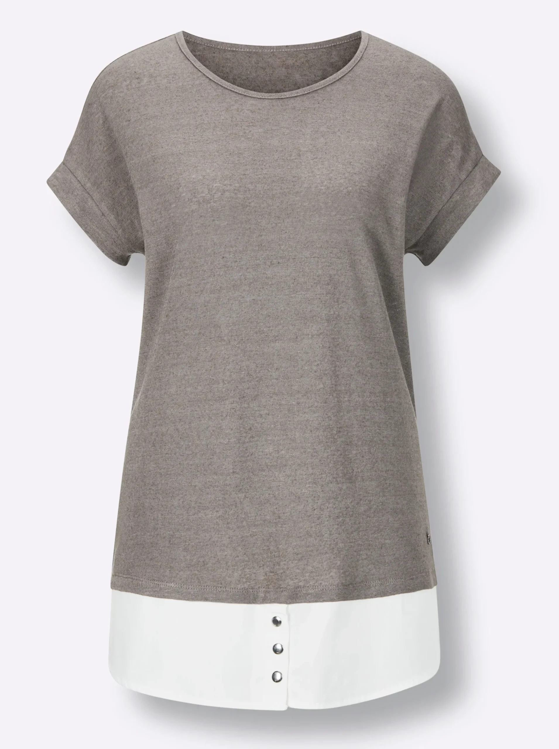 Shirts|CREATION L PREMIUM Kurzarmshirt im Leinen-Viskose-Mix taupe-ecru