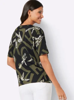 Shirts| Kurzarmshirt im Muster-Mix schwarz-oliv-bedruckt