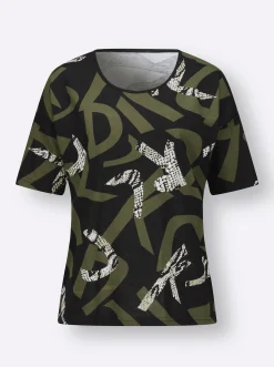 Shirts| Kurzarmshirt im Muster-Mix schwarz-oliv-bedruckt