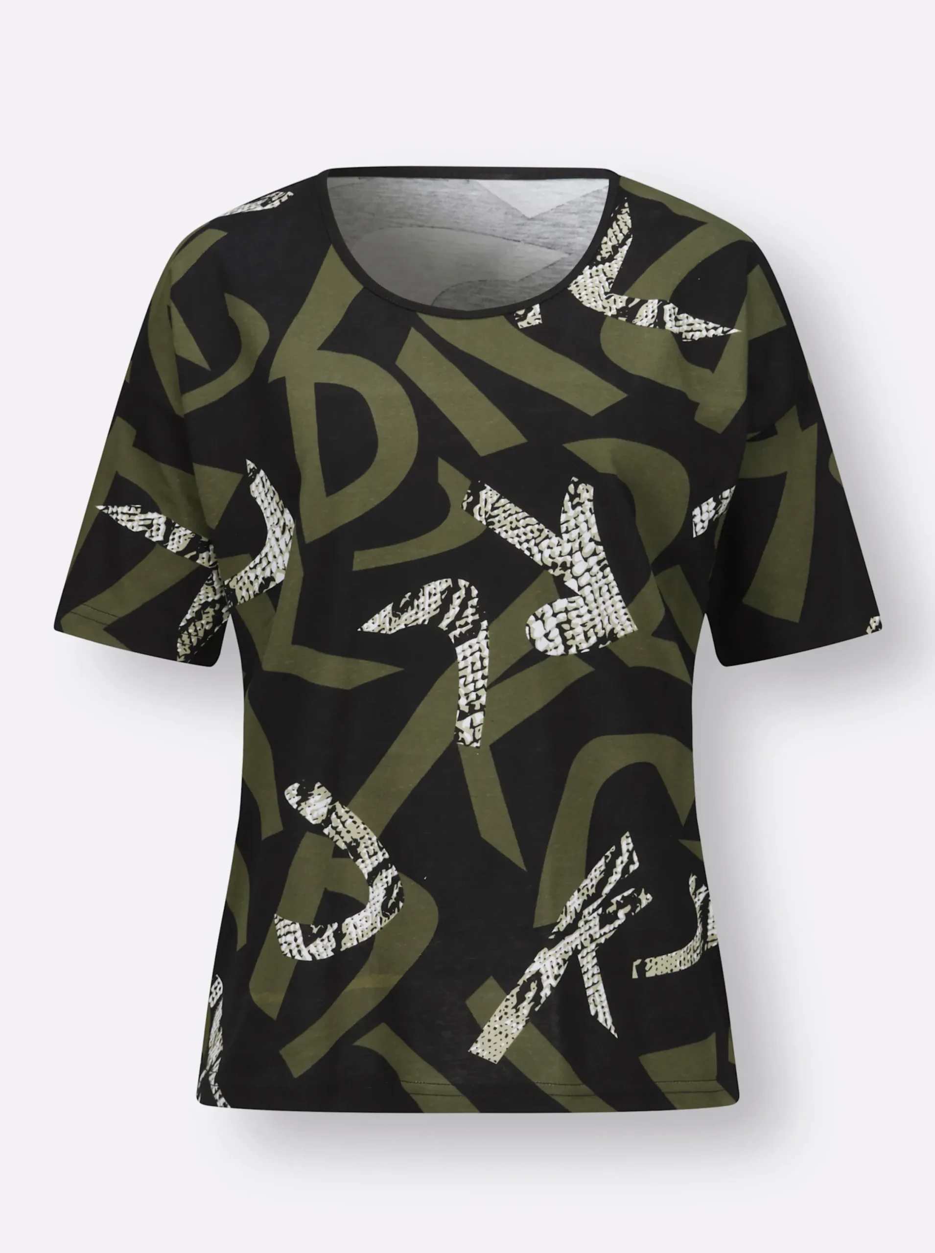 Shirts| Kurzarmshirt im Muster-Mix schwarz-oliv-bedruckt