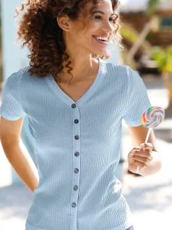 Shirts| Kurzarmshirt in elastischer Ripp-Qualität hellblau
