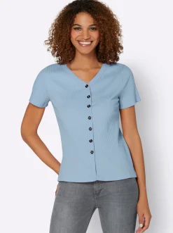 Shirts| Kurzarmshirt in elastischer Ripp-Qualität hellblau