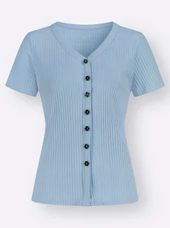 Shirts| Kurzarmshirt in elastischer Ripp-Qualität hellblau