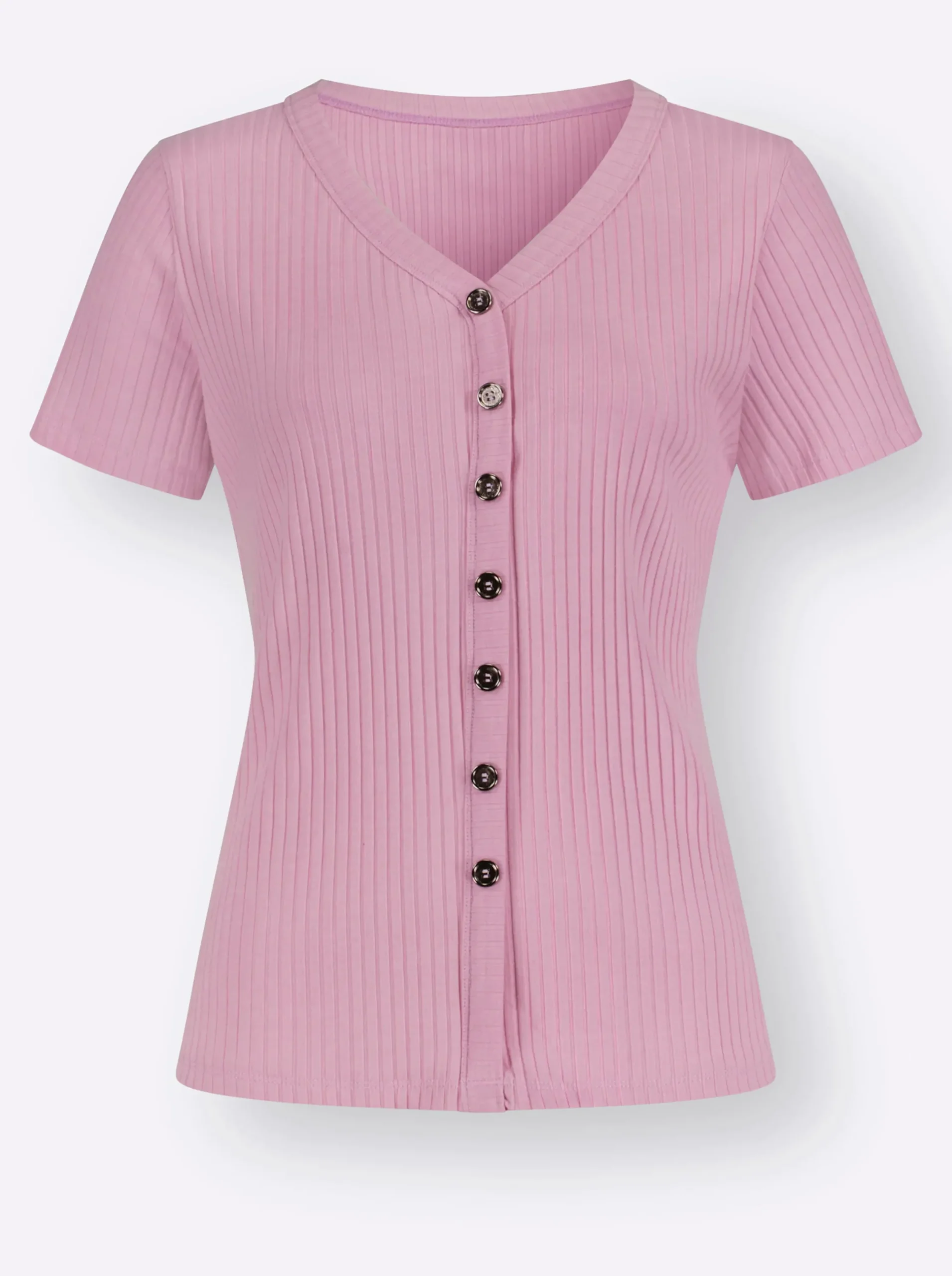 Strandmode|Shirts| Kurzarmshirt in elastischer Ripp-Qualität rosé