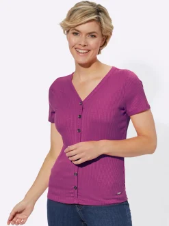 Shirts| Kurzarmshirt in elastischer Ripp-Qualität magenta