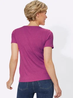 Shirts| Kurzarmshirt in elastischer Ripp-Qualität magenta