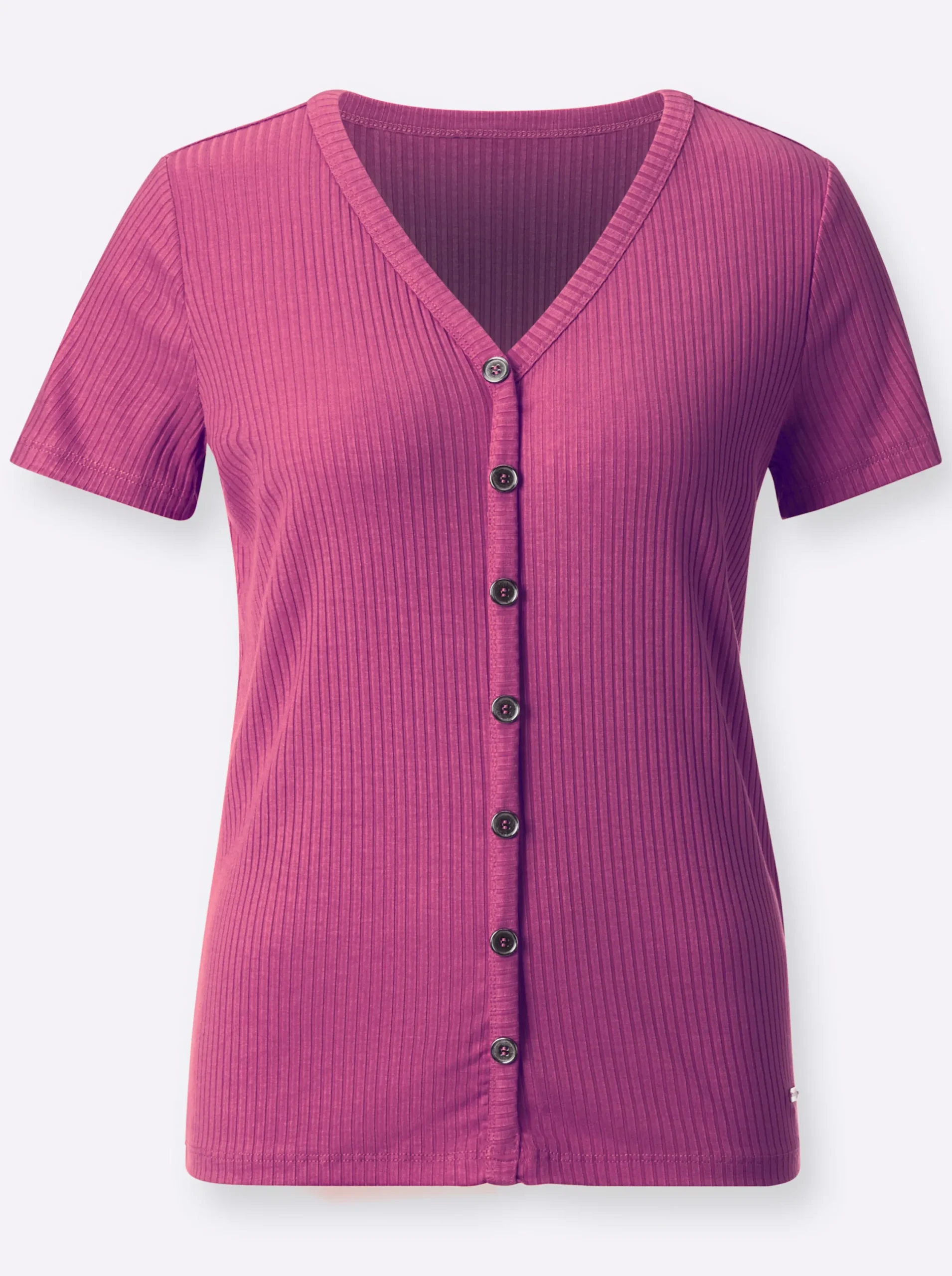 Shirts| Kurzarmshirt in elastischer Ripp-Qualität magenta