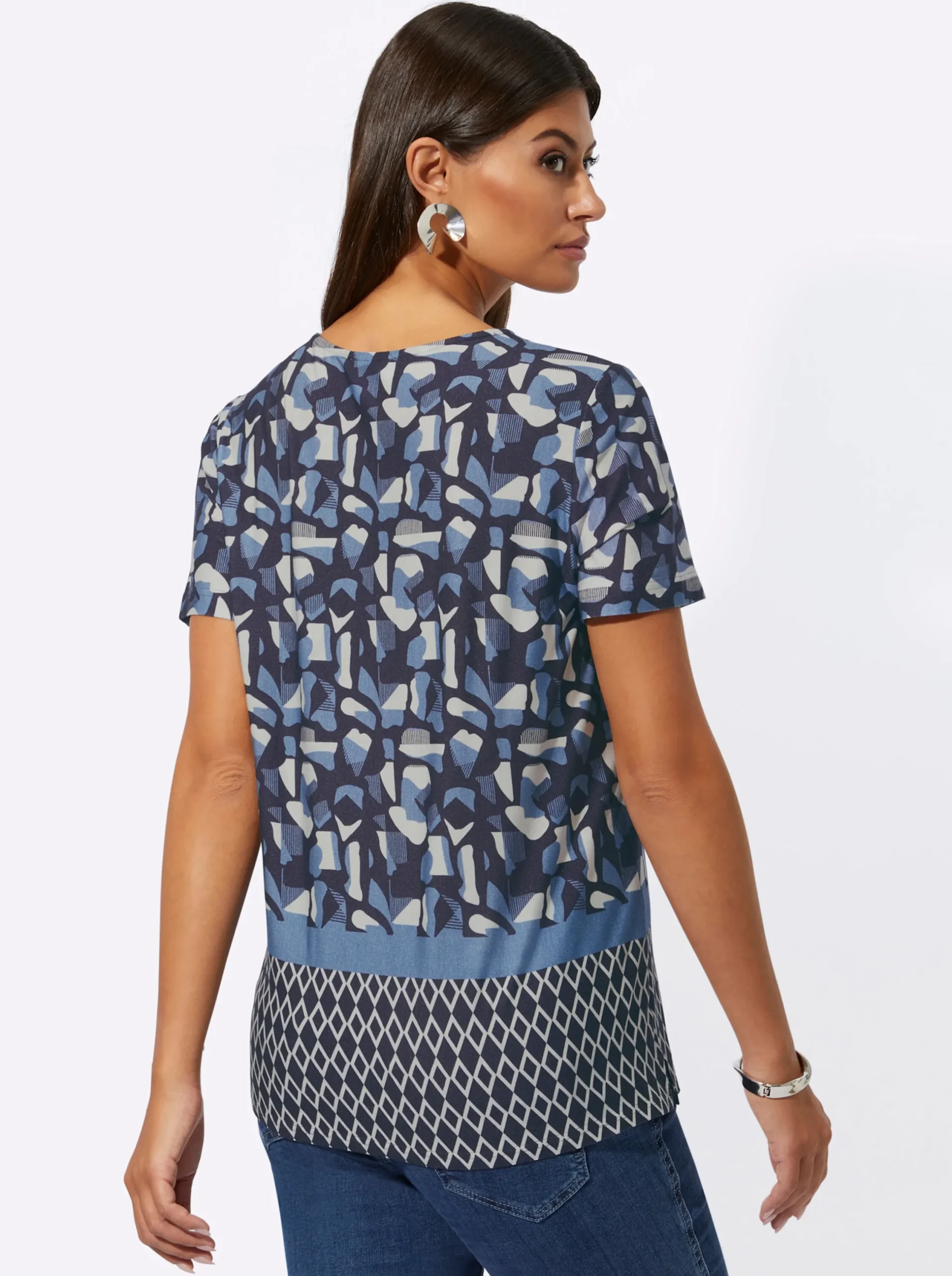 Shirts| Kurzarmshirt in hochwertiger Lyocell-Qualität mittelblau-marine-gemustert