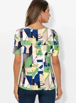 Shirts| Kurzarmshirt in Viskose-Qualität nachtblau-apfel-bedruckt