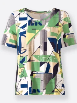 Shirts| Kurzarmshirt in Viskose-Qualität nachtblau-apfel-bedruckt
