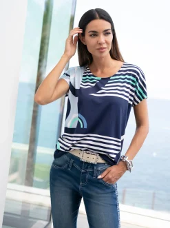 Shirts|heine Kurzarmshirt mit Allover-Druck marine-hellblau-gemustert