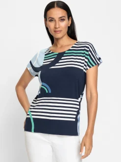 Shirts|heine Kurzarmshirt mit Allover-Druck marine-hellblau-gemustert