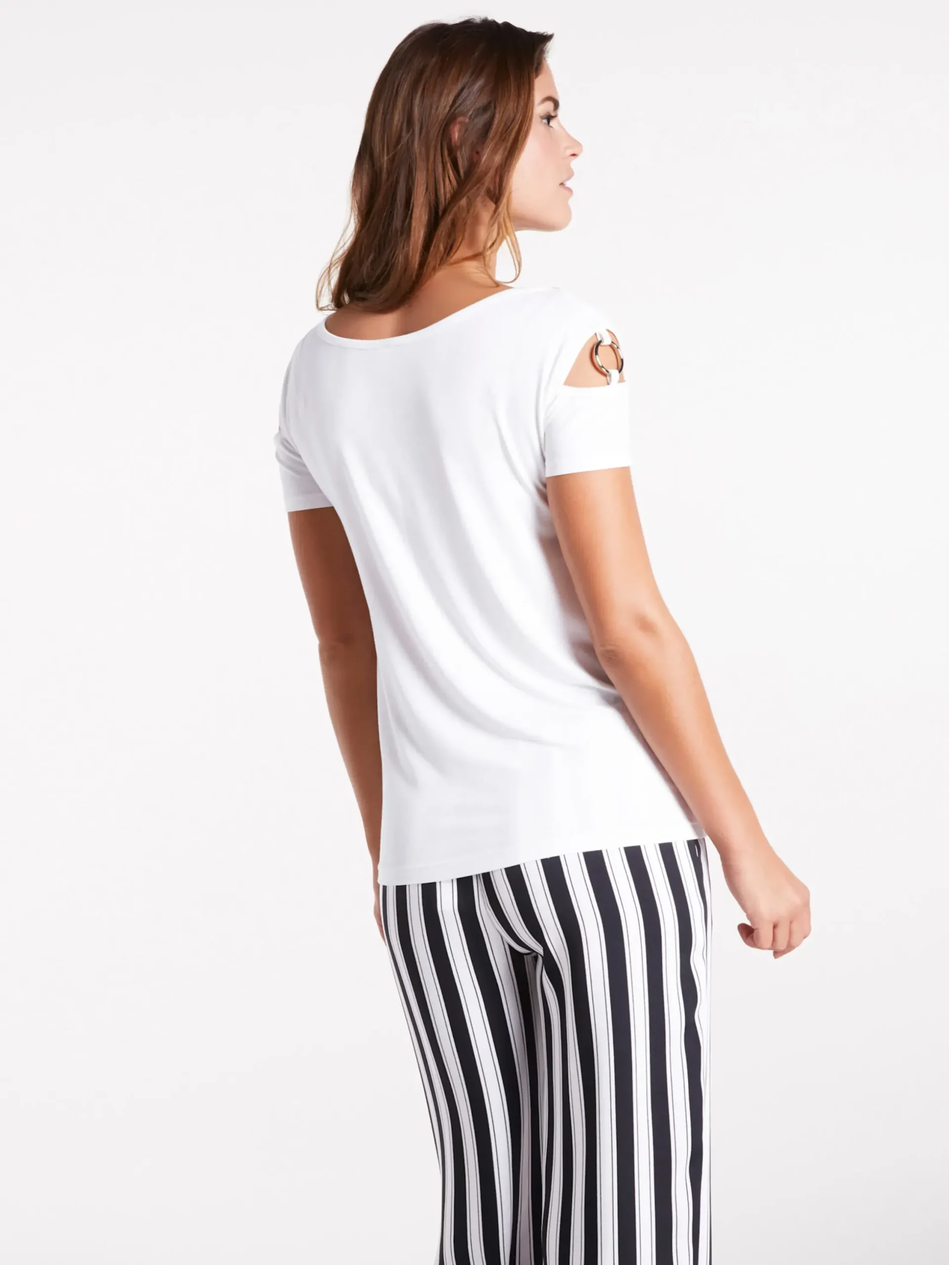 Strandmode|heine Kurzarmshirt mit asymmetrischem Ausschnitt weiß