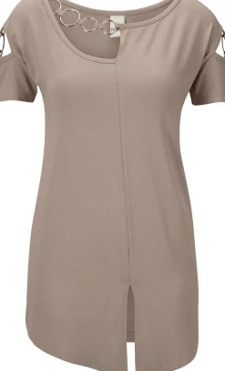 Basics|heine Kurzarmshirt mit asymmetrischem Ausschnitt sand