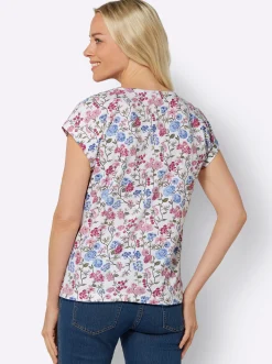 Shirts| Kurzarmshirt mit überschnittenen Schultern weiß-bedruckt