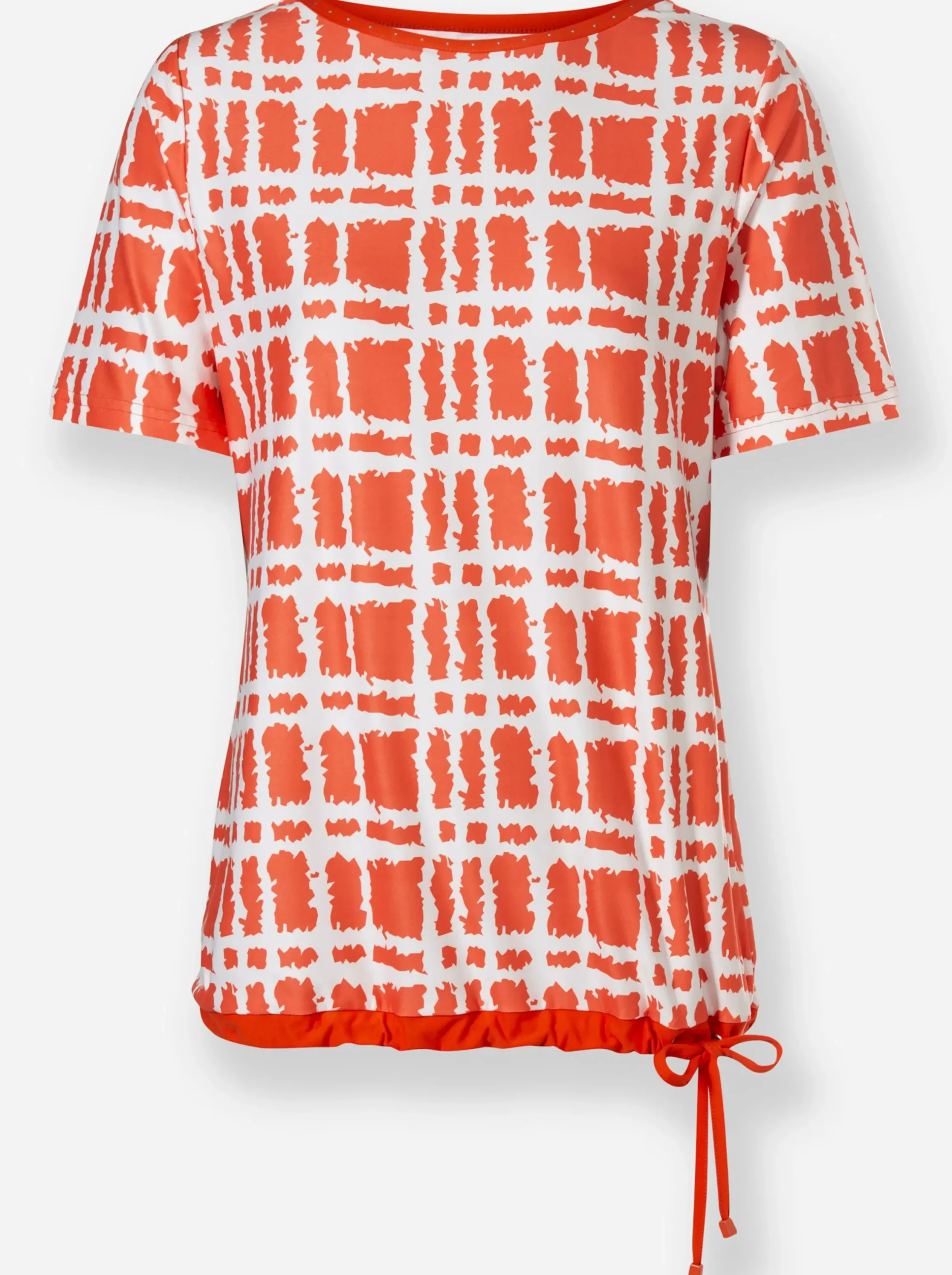 Shirts| Kurzarmshirt mit Bindebändern orange-ecru-bedruckt