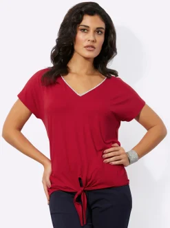 Shirts| Kurzarmshirt mit Bändern zum Knoten rot