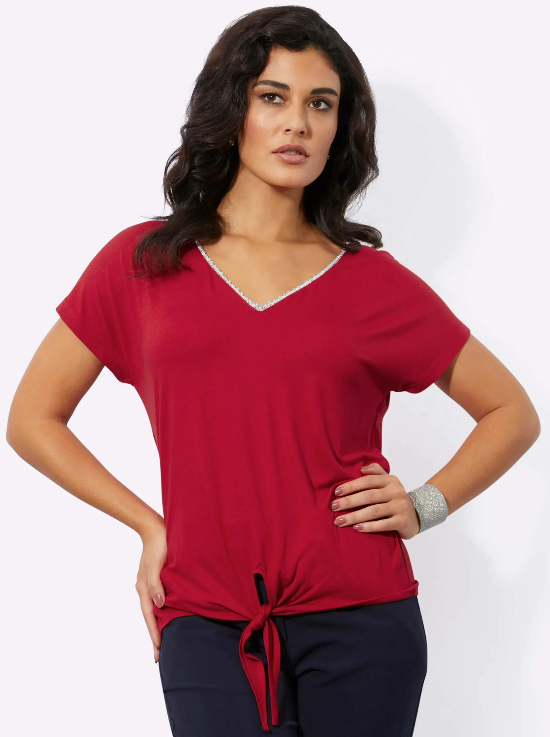 Shirts| Kurzarmshirt mit Bändern zum Knoten rot