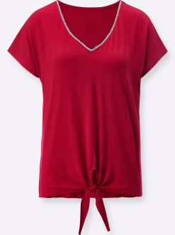 Shirts| Kurzarmshirt mit Bändern zum Knoten rot