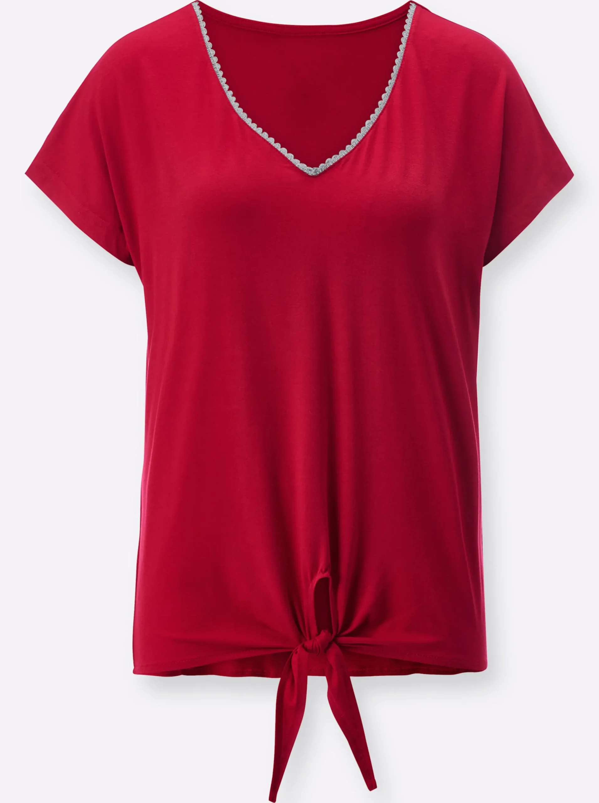 Shirts| Kurzarmshirt mit Bändern zum Knoten rot