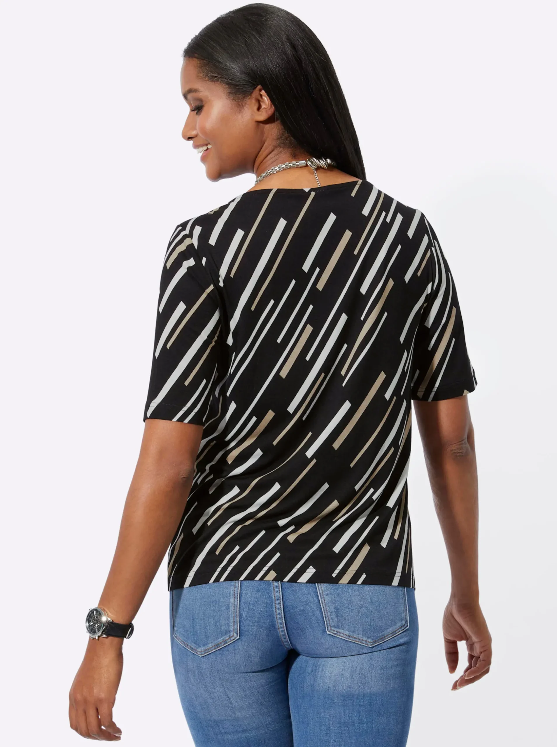 Shirts| Kurzarmshirt mit Cut-out-Detail schwarz-sand-bedruckt