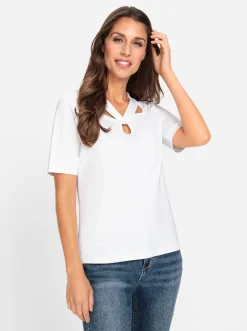 Shirts|heine Kurzarmshirt mit Cut-outs am Ausschnitt weiß