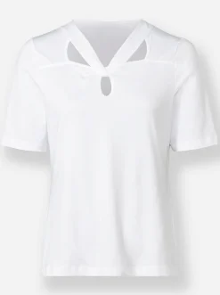 Shirts|heine Kurzarmshirt mit Cut-outs am Ausschnitt weiß